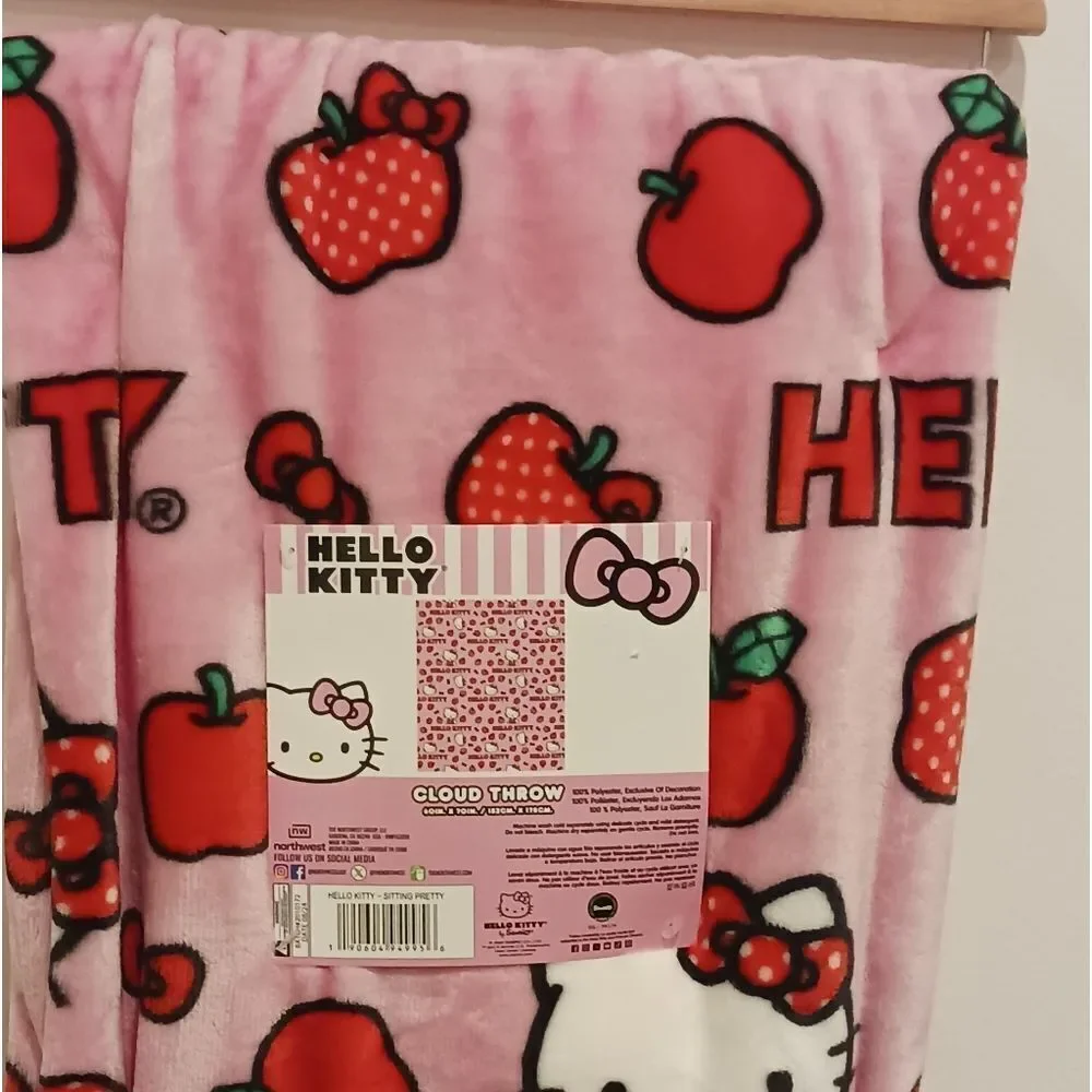 Hello Kitty Pink Throw Blanket with Apples